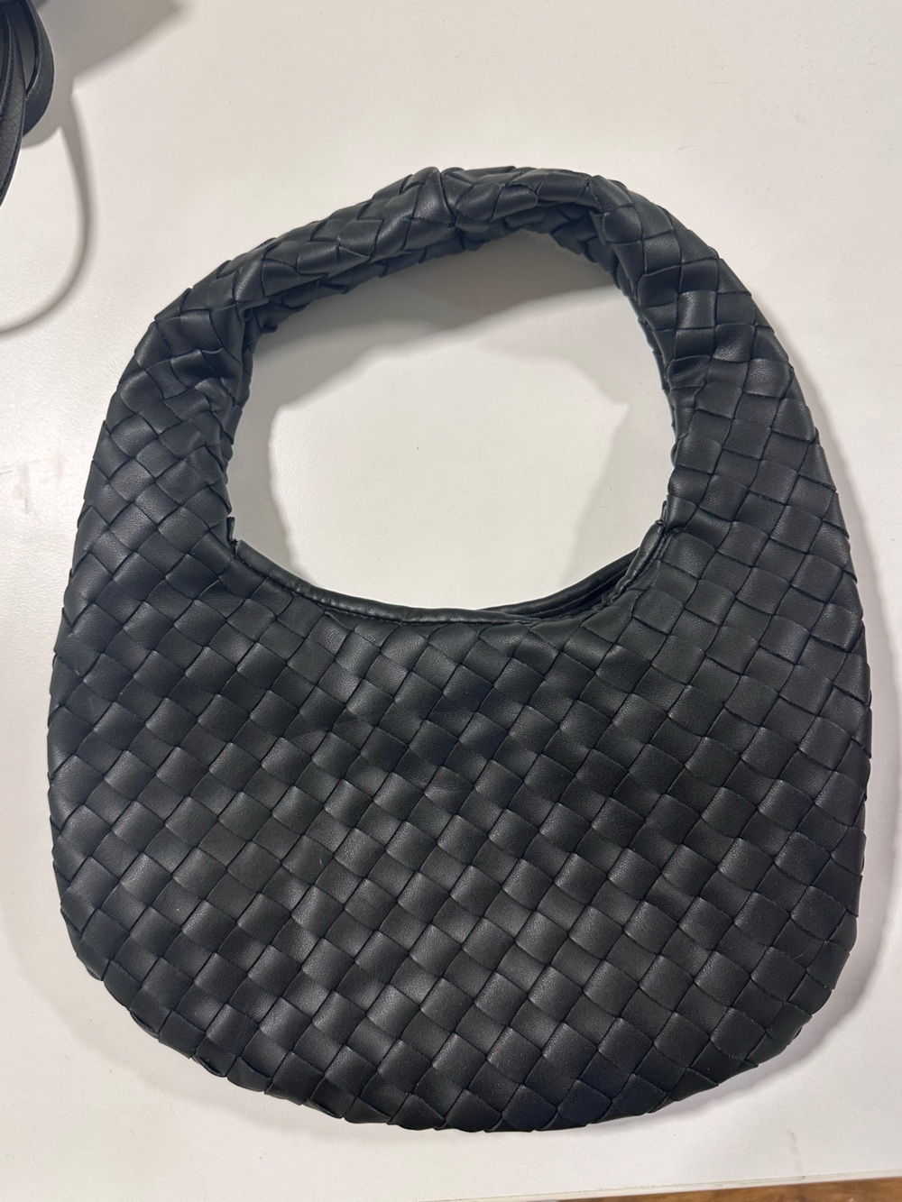 Oak + Fort Vegan Leather Woven Shoulder Bag in black